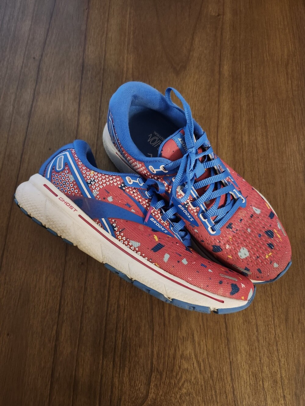 Brooks Ghost 14 Blue & Pink Patterned Running Shoes Size 6.5